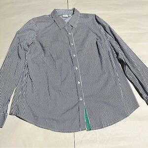 Rafaella Weekend Button Down Shirt XL Blue White Stripe Stretch Cotton Top